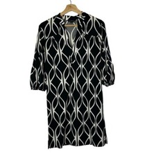 Banana Republic Black & White Printed Long Sleeve Shift Mini Dress S