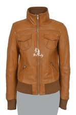 Atlantic Ladies Real Leather Bomber Jacket Tan Short Slim Fit Casual Top Blouson