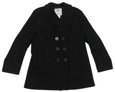 Vintage 70s 80s Us Naval Military 100% Wool Black Overcoat Peacoat Jacket 16 L