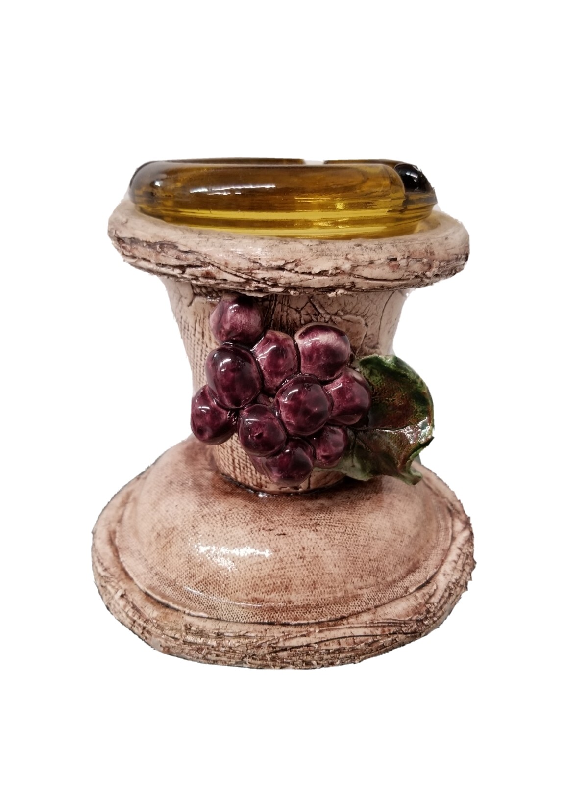 Unique Custom-made Ceramic Grape Bunch Ashtray Holder w/Amber Glass Ashtray