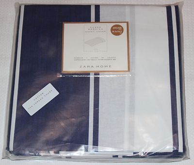 Zara Home Bettbezug 200 x 200 cm weiß-blau gestreift