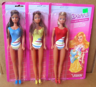 VINTAGE UNEEDA DONNA MALIBU BARBIE DOLL BLOND BRUNETTE SWIMSUIT CLONES ~LOT OF 3