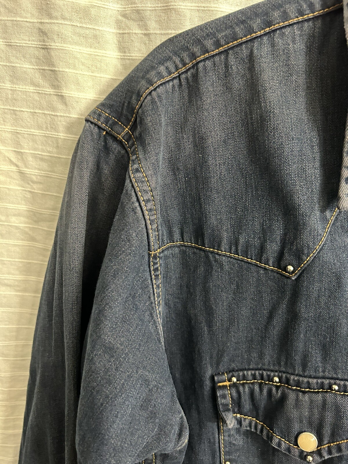 LEVIS Mens Denim Western Shirt Pearl Snaps Embellishe… Gem