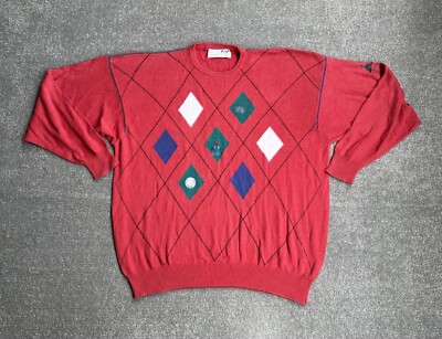 PRINGLE Herren Pullover 2XL Sweater Jumper Preppy Argyle Vintage Logo 10903 Rosa