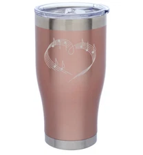 Rose Gold Double Wall Stainless Steel Tumbler Travel Mug Heart Love Music Notes
