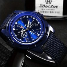 Reloj azul correa nailon pulsera deportivo militar cuarzo hombres mujeres regalo