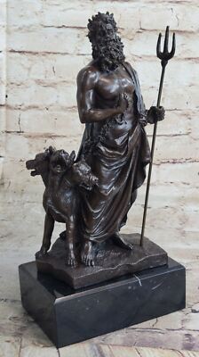 Kunst Deko Mystisch Handgemacht Pluto Mit Treue Hund Messingskulptur Statue Lrg