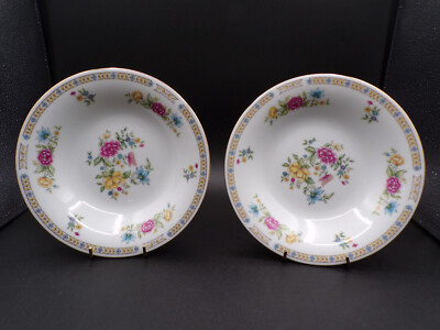 2 Vintage Liling Fine China Delicate Floral Pasta Salad Soup Bowls 8-1/4'' C25