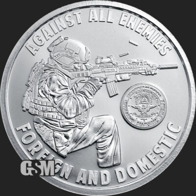 #ad 2026 AGAINST ALL ENEMIES 1 oz .999 FINE SILVER SHIELD BU ROUND IN STOCK $96.45