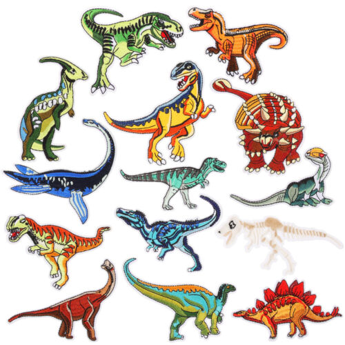  14 Stück Dinosaurier-Stickapplikationen, Cartoon-Dinosaurier-Patches, schöne - Afbeelding 1 van 12