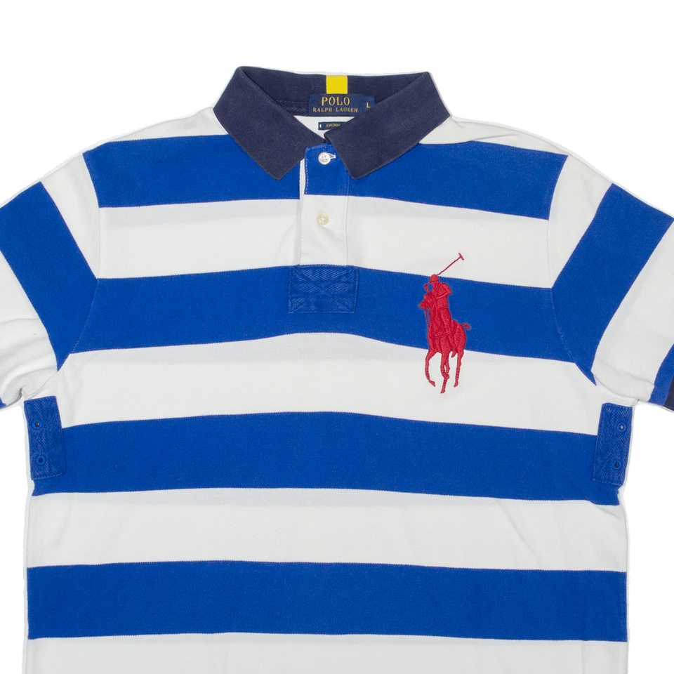 POLO RALPH LAUREN Custom Fit Mens Polo Shirt Blue Striped L | eBay