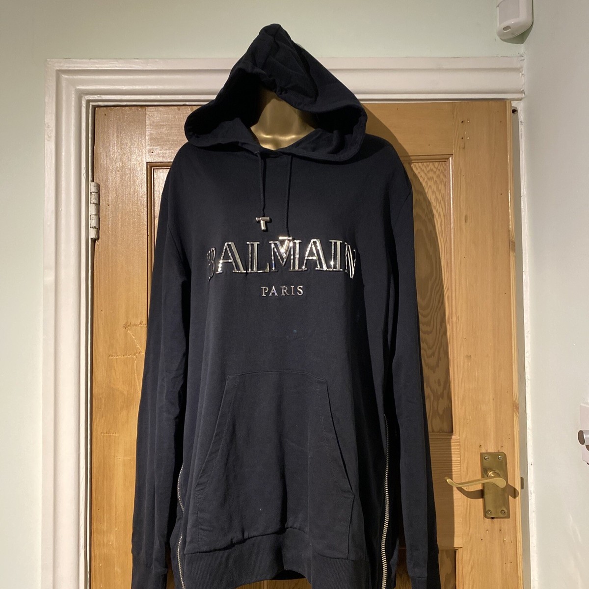 BALMAIN HOODIE SIZE 16 T44 ZIP SIDES SILVER 3D LOGO | eBay