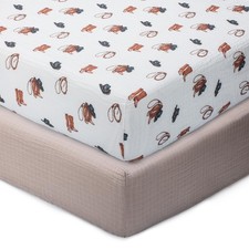 2 PCS Cowboy Solid Tan Cotton Muslin Fitted Baby Crib Sheet 52x28 Inch