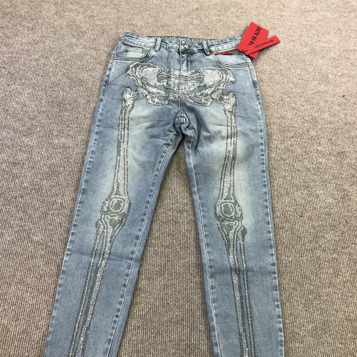GUAPI / EMBELLISHED DENIM 28ラインストーン Guapi Jeans Womens 28 Blue Crystal Skeleton Limited Edition Buckle