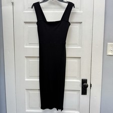 Square Neck Ribbed Midi Dress Reformation Womens Size M Black