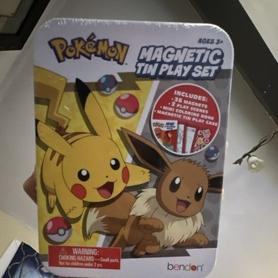 NEW Bendon Pokémon Magnetic Tin Play Set Pikachu Eevee Coloring Book Included
