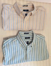 IZOD Men  s XL Oxford Dress Shirt Long Sleeve Blue White Stripe Easy Care
