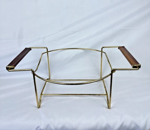 Vintage Pyrex 404 Promo Holder Bowl Cradle Carrier Stand Gold Frame Wood Handles