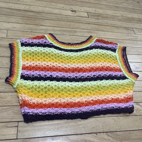 Free People Women Crop Sweater Vest Rainbow Stripe Crochet V-Neck Oversized XS - Picture 18 of 21