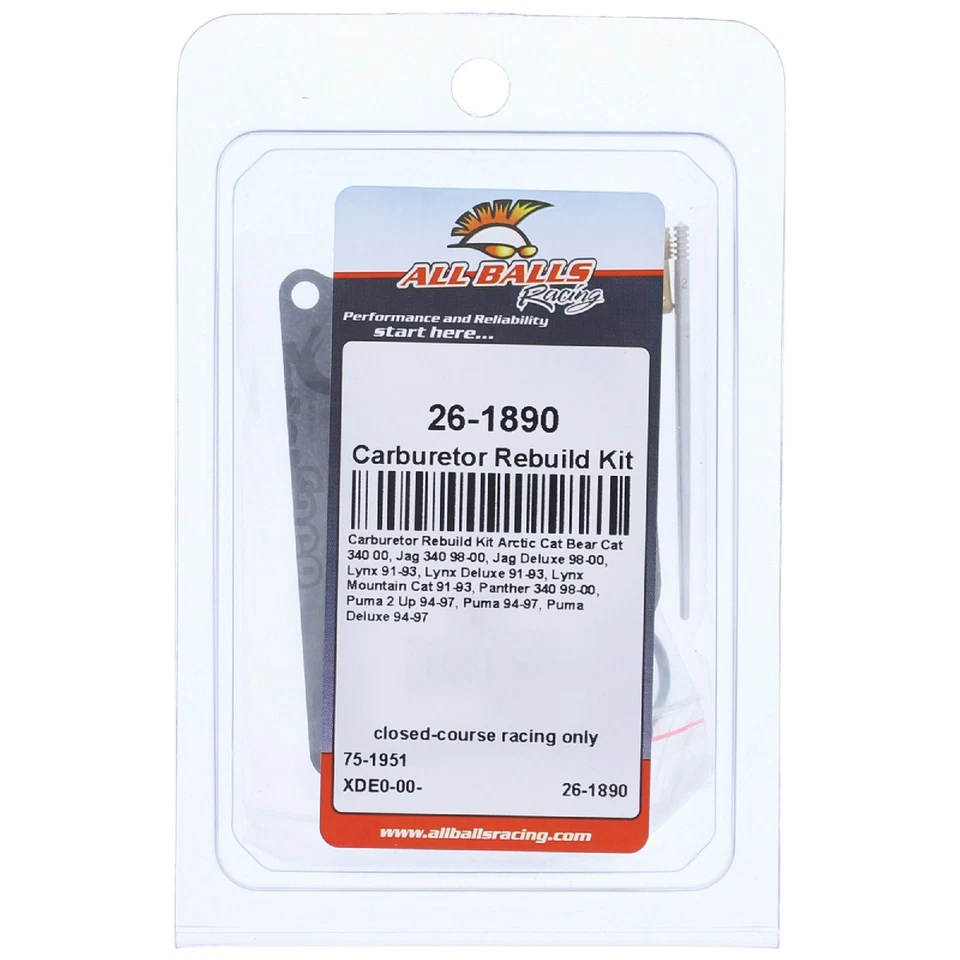 New All Balls Carburetor Rebuild Kit 26-1890 for Arctic Cat Puma 2 Up 94-97 Foto 4 de 4