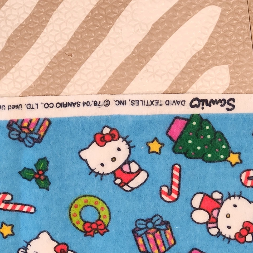 Sanrio Hello Kitty Christmas Fabric Remnant 38" x 29" Blue Flannel Vtg Y2K 2004 - Image 4 of 4