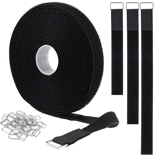 1"x16ft Hook and Loop Straps with 25 Metal Buckles, Adjustable Fastening Cabl...