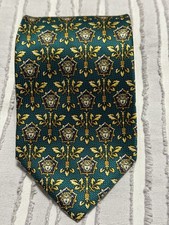 Authentic Gianni Versace Vintage 90  s Silk Green Medusa Tie Made In Italy