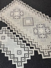 VTG Handcrafted White Crochet Lace Table Runners Set Of 2 W/ Geometric Patterns