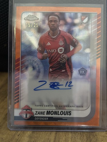 2025 Topps Chrome MLS Zane Monlouis Auto RC Orange Refractor #/25 Toronto