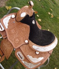 14" Show saddle trail pleasure Med Oil Western Fully Tooled Silver Show SemiQbar