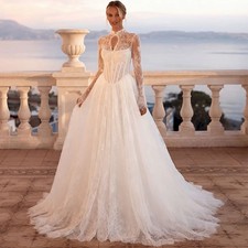 Customized Luxury Lace Wedding Dresses with Appliques Dreamy A-Line Long Sleeves