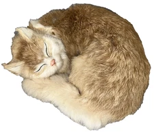 VTG Rabbit Fur Sleeping Tan Cat Real Fur Kitten 10" Figurine Decor