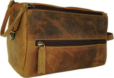 Genuine Buffalo Leather Unisex Toiletry Bag Travel Dopp Kit By Vintage Couture