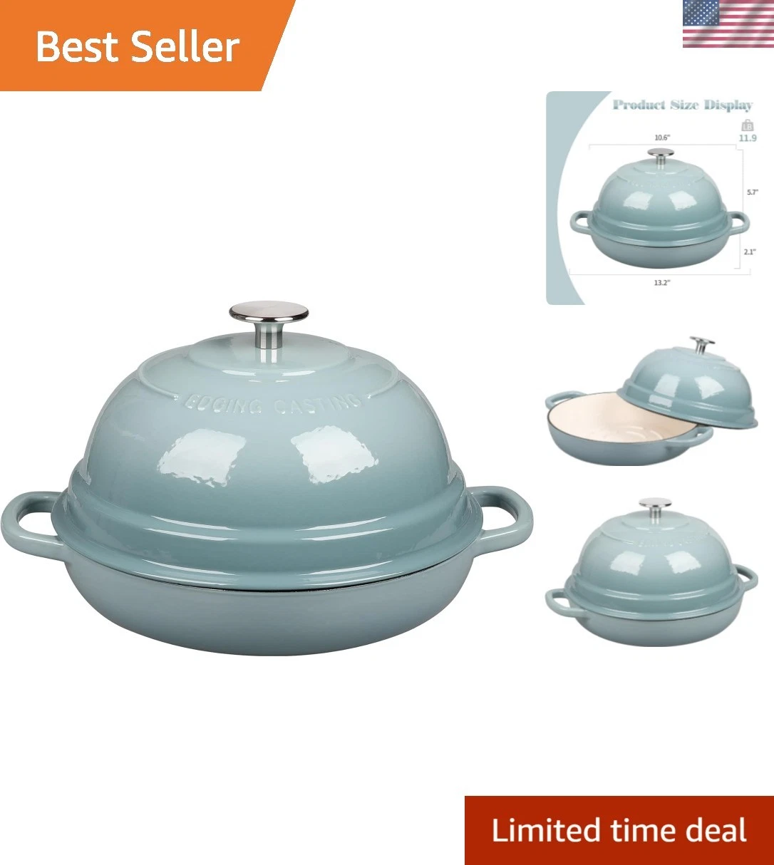 Enameled Cat Iron Dutch Oven Pot with Lid, Round Bread Oven for Homemade ourd...
