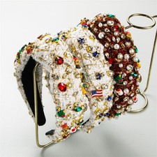 Classic Hair Accessories Wide Edge Hand-Stitched Pearl Bell Christmas Headband