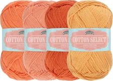 JubileeYarn Cotton Select Yarn - 50g/Skein Sport 4 Skeins, Shades of Orange 