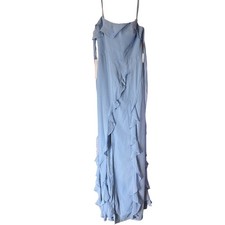 Azazie x Barbie Dusty Blue Size A8 Chiffon Ruffle Maxi Bridesmaid Dress NWT
