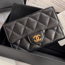 CHANEL Classic Flap Black gold litchi cowhide card case Coin purse women