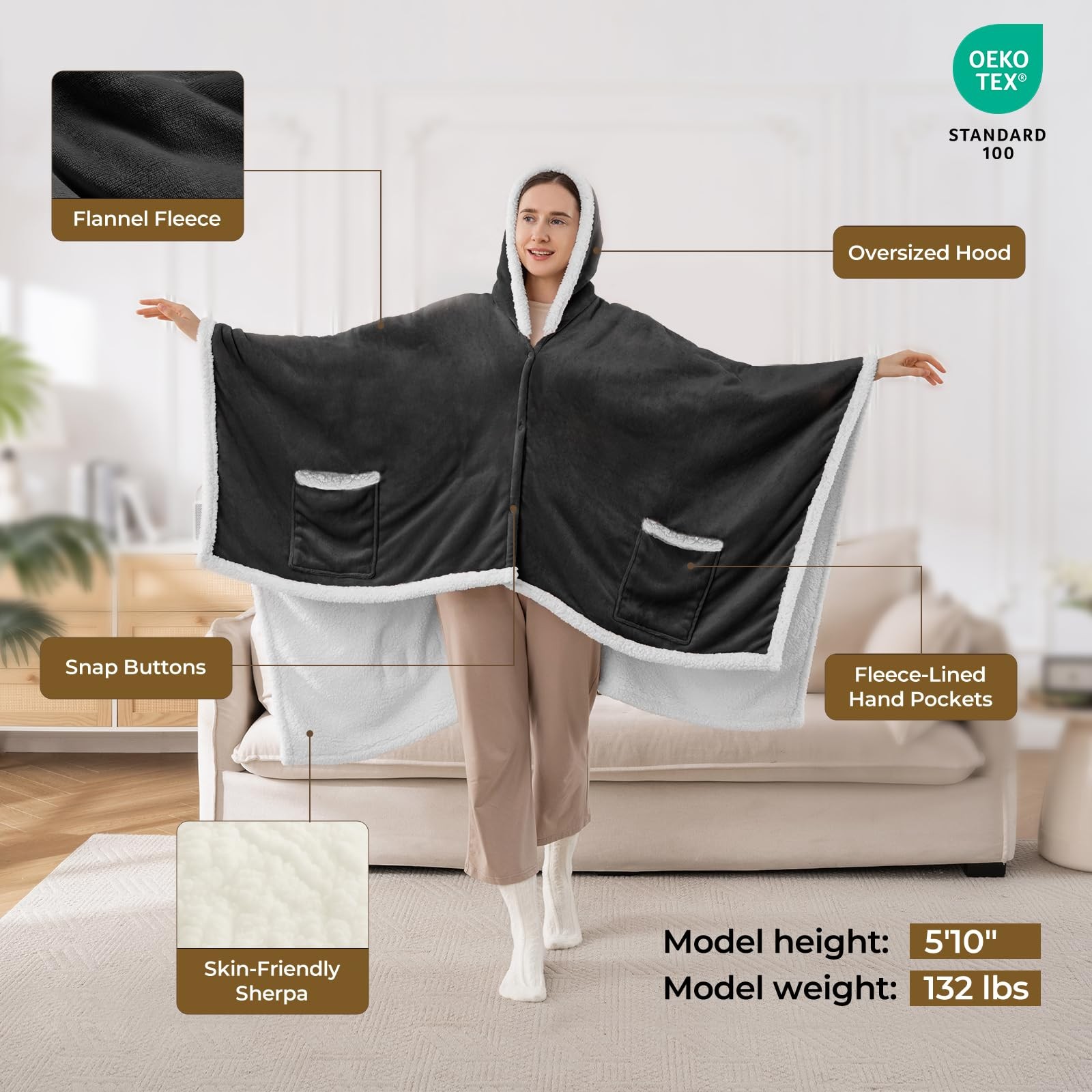 Kozyus Wearable Heated Throw Blanket, Heated Shawl Electric Wrap Poncho with ...
