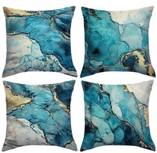 Marble Texture Decorative Throw Pillow Covers 18 x 18 Inch Blue Gold Art Ink ...