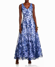 338$ Eliza J Blue Floral Embroidered  Maxi Dress V-Neck Sleeveless Lined Size 8