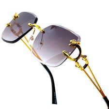 Rimless Sunglasses Gold Frame Gradient Lens Cat Detail Designer Fashion Lentes