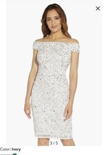 Adrianna Papell Womens Off Shoulder Sequined Above Knee Sheath Dress Ivory  8