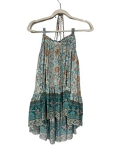 R Vivimos Halter Deep V Neck Mini Dress Size XL Sleeveless Blue Floral Bohemian