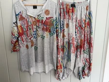 Inoah 2-Piece Set Outfit L/XL Tunic Top Lantern Pants Gray Art-to-Wear Knit