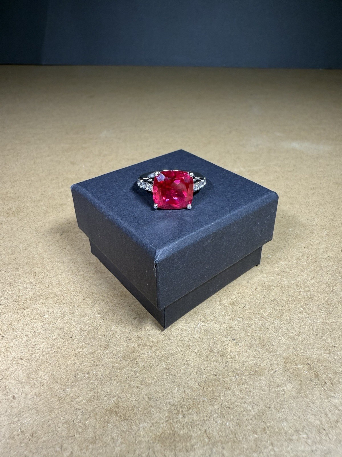 Estate Large Cushion Cut Created Ruby Sterling Si… - image 1