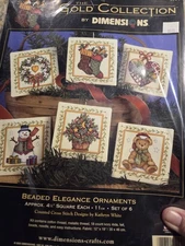 Dimensions Gold Collection Beaded Elegance Ornaments Cross Stitch Kit 8704