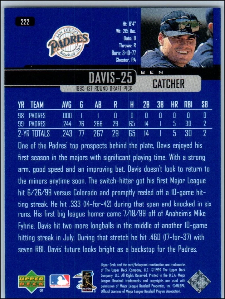 2000 Upper Deck - Ben Davis #222 - Image 2 of 2