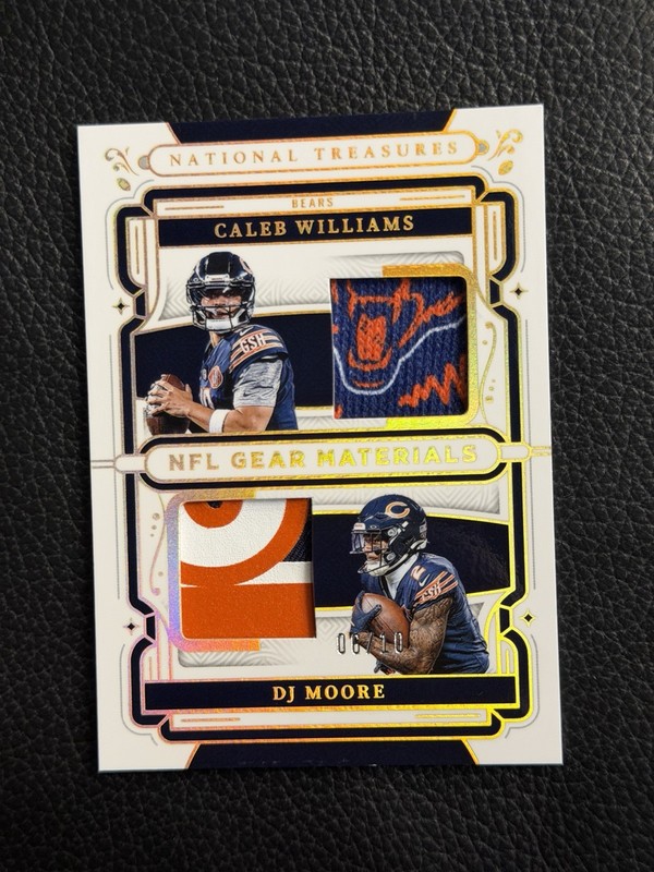 2025 National Treasures Caleb Williams DJ Moore Gold # /10 Bears Sick Patch 1/1