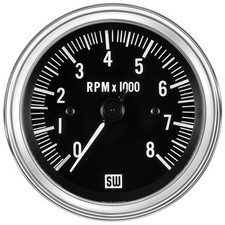 Stewart Warner Deluxe Series Tachometer 0-8000 3 38 Dia Black Face 82163 Stewart Warner Deluxe Series Tachometer 0-8000 3 38 Dia Black Face 82163